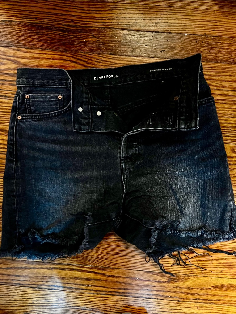 Denim Forum Women’s Black Washed Distressed Jean Shorts